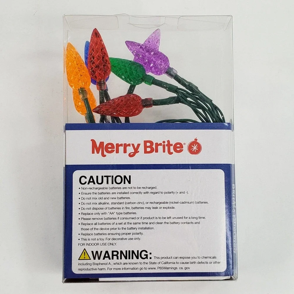 Merry Brite 10ct LED Lights Cone Shape Faceted Multi Clr Battery Operated Timer